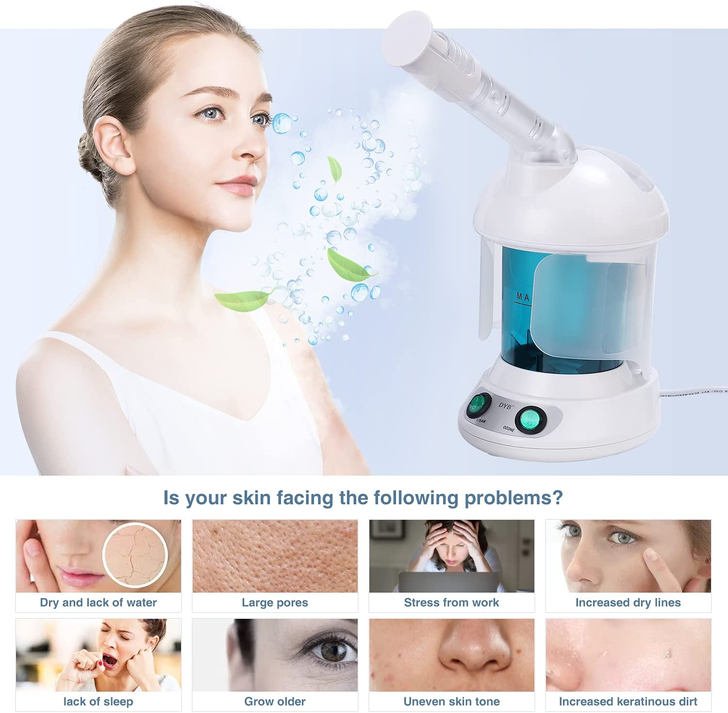 DYB Portable Facial Steamer, Nano Ionic Face Steamer with 360°Rotatable Sprayer,Mini Facial Steamer for Salon and Spa,1 Piece Headband and 4 Pieces Steel Skin Kits. - Image 6